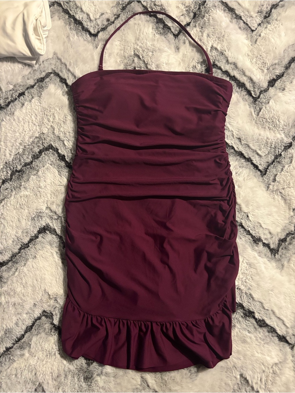 J. CREW. Burgundy Ruched One-Piece Swimsuit, with strap or strapless. Very cute